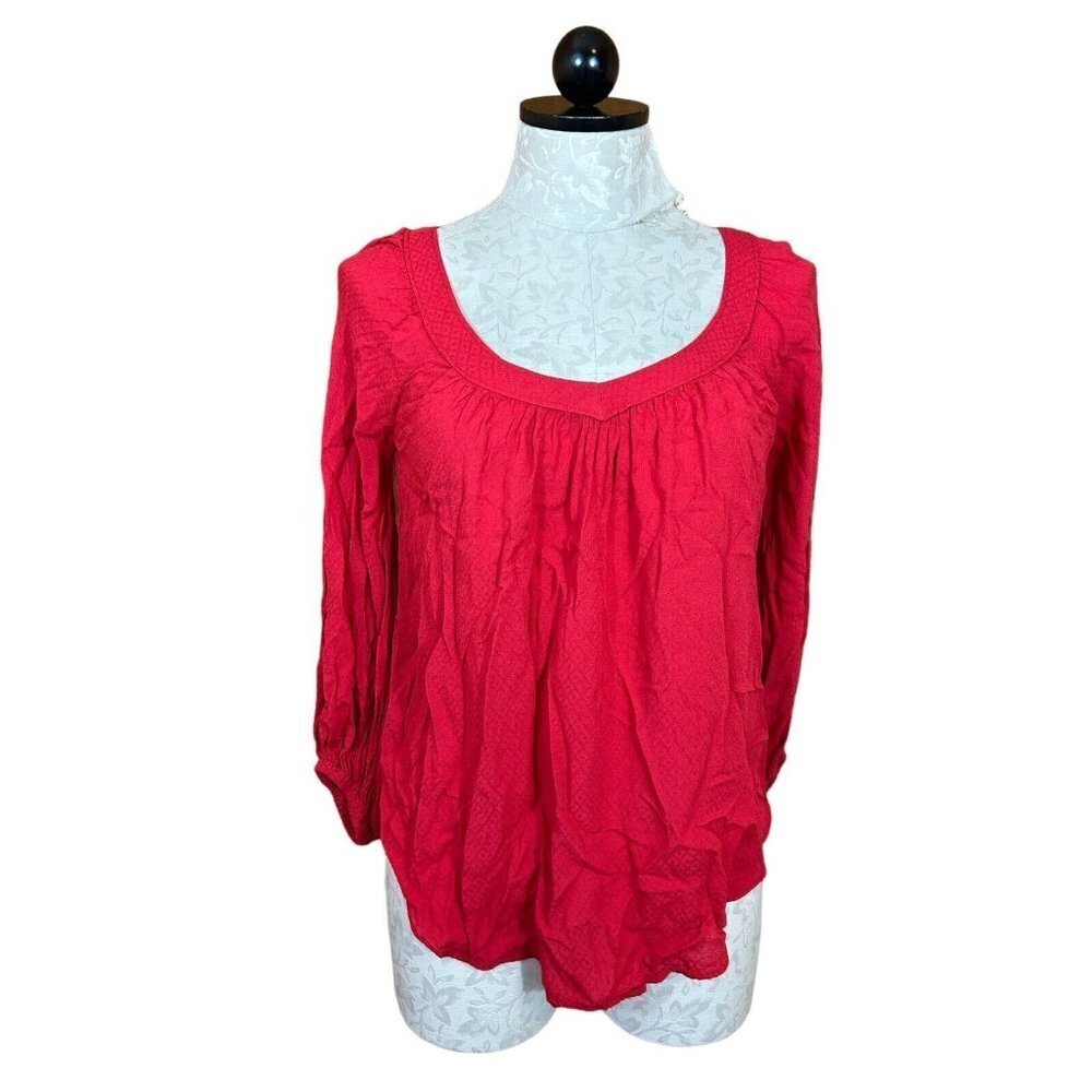 Maeve Anthropologie Blouse Pullover Cherry Red Long Sleeve US 0 Light Weight